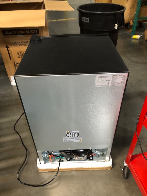 Photo 1 of ***DAMAGED - DENTED - POWERS ON - UNABLE TO TEST FURTHER - SEE PICTURES***
3.0 Cu.ft Upright Freezer, Small Mini Freezer with Adjustable Thermostat, Removable Shelves, Reversible Single Door, for Bedroom/Home/Dorms/Apartment, Silver