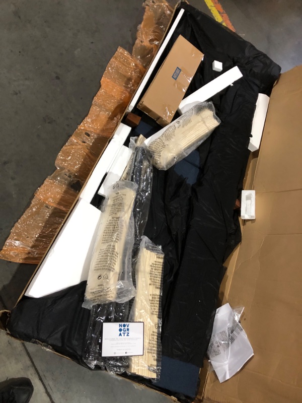 Photo 1 of ***DAMAGED - SLASHED WITH BOX CUTTER - INCOMPLETE - SEE PICTURES***
NOVOGRATZ Her Majesty Upholstered Daybed with Trundle, Twin Size Frame, Blue Linen