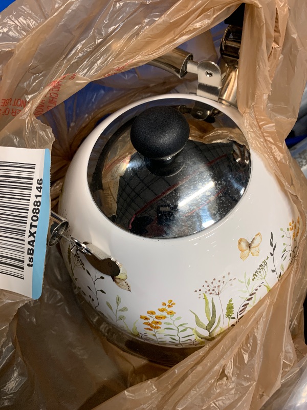 Photo 1 of (USED/FAIR) (NO BOX OR BAG) Tinlon Enamel Tea Kettle, 3.1 Quart Whistling Tea Pot for Stove Top, Food Grade 304 Stainless Steel Teapot with for Coffee, Tea, Milk etc