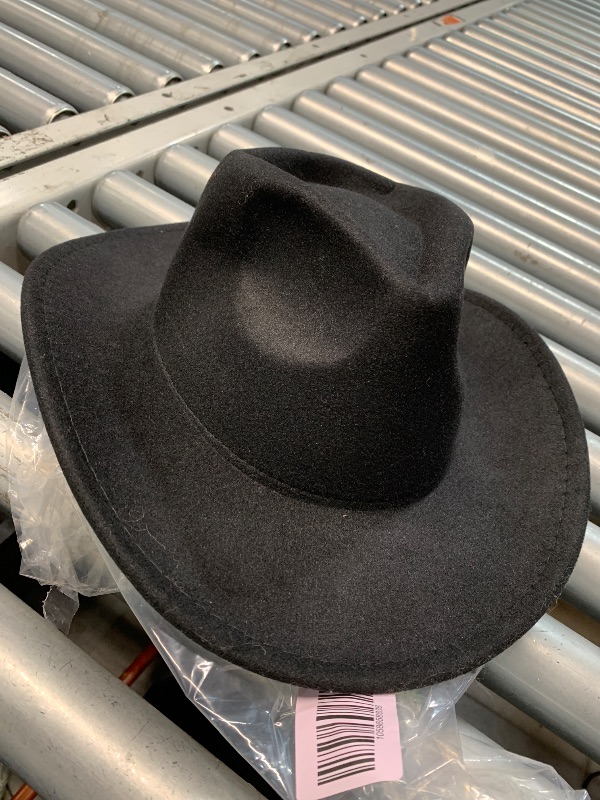 Photo 1 of (missing band)(see images) Womens Western Cowboy Hats Studded Pinched Western Cowgirl Hats Wide Brim Fedoras Hat with Belt Buckle (Size:Medium) Black