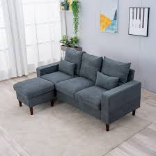 Photo 1 of  3 Seater Sofa with Ottoman Footstool Sofa Set, L Shape Corner Convertible Chaise Sofa,195 cm Couch Furniture for Living Room (Grey)
