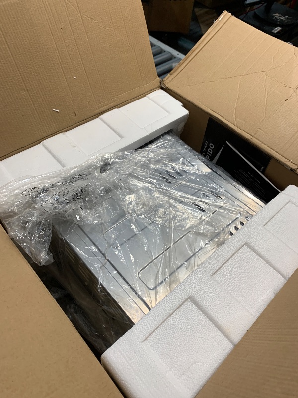 Photo 1 of ***DAMAGED - CORNER CAVED IN - KNOB BROKEN OFF - SEE PICTURES***
Kalorik MAXX Air Fryer Oven, 26 Quart 10-in-1 Countertop Toaster Oven & Air Fryer Combo - Fry, Bake, Roast, Rotisserie, & More, Large Glass French Doors & 9 Accessories, 1700-Watts, Stainles