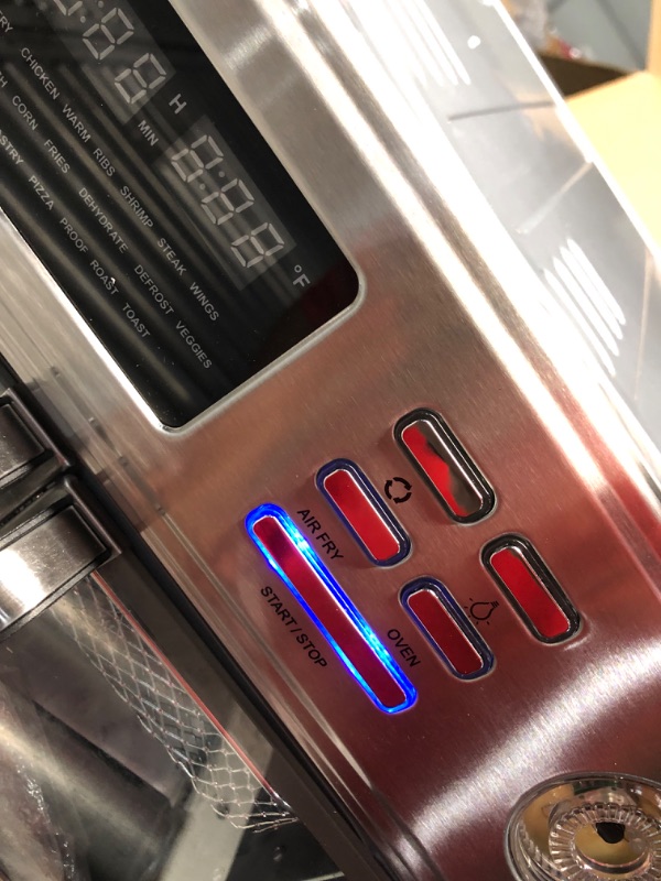 Photo 1 of ***DAMAGED - CORNER CAVED IN - KNOB BROKEN OFF - SEE PICTURES***
Kalorik MAXX Air Fryer Oven, 26 Quart 10-in-1 Countertop Toaster Oven & Air Fryer Combo - Fry, Bake, Roast, Rotisserie, & More, Large Glass French Doors & 9 Accessories, 1700-Watts, Stainles