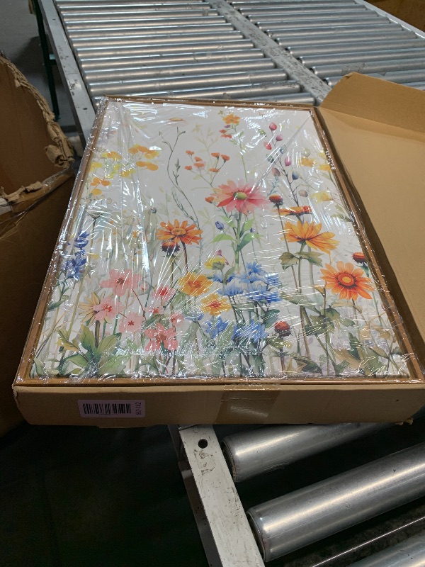 Photo 1 of (USED/FAIR) FWIEXA Floral Canvas Wall Art, Framed Wildflower Pictures Wall Decor, Large Flower Prints, Colorful Botanical Artwork, Watercolor Painting 3 Panel 16x24 Inches for Living Room, Bedroom, Office, Home