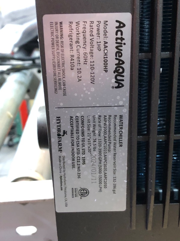 Photo 1 of ***DAMAGED - DENTED - POWERS ON - UNABLE TO TEST FURTHER - SEE PICTURES***
Active Aqua Hydroponic Water Chiller Cooling System with Remote Control and Freestanding Mounting type for Home and Kitchen, Black