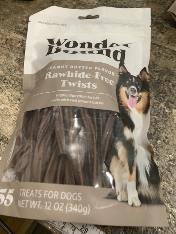 Photo 1 of **EXP:05/05/2027** Wonder Bound Peanut Butter Flavor Dog Twist Sticks - 55 Count - Rawhide-Free Dog Treats, Dental Health Chews for Plaque & Tartar Control, Easy to Digest, Long-Lasting