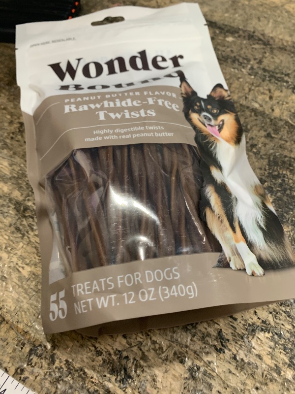 Photo 1 of **EXP:05/05/2027** Wonder Bound Peanut Butter Flavor Dog Twist Sticks - 55 Count - Rawhide-Free Dog Treats, Dental Health Chews for Plaque & Tartar Control, Easy to Digest, Long-Lasting