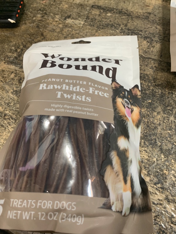 Photo 1 of **EXP:05/05/2027** Wonder Bound Peanut Butter Flavor Dog Twist Sticks - 55 Count - Rawhide-Free Dog Treats, Dental Health Chews for Plaque & Tartar Control, Easy to Digest, Long-Lasting