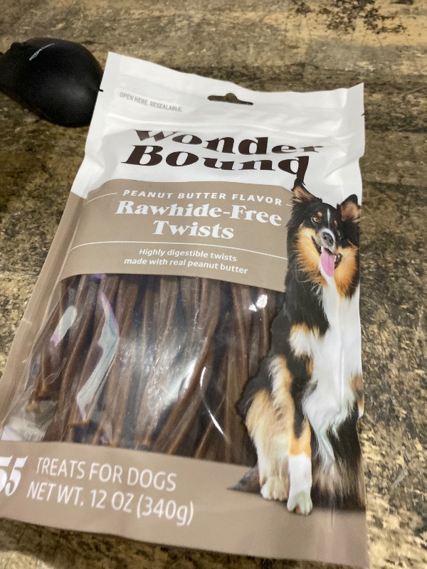 Photo 1 of **EXP:05/05/2027** Wonder Bound Peanut Butter Flavor Dog Twist Sticks - 55 Count - Rawhide-Free Dog Treats, Dental Health Chews for Plaque & Tartar Control, Easy to Digest, Long-Lasting