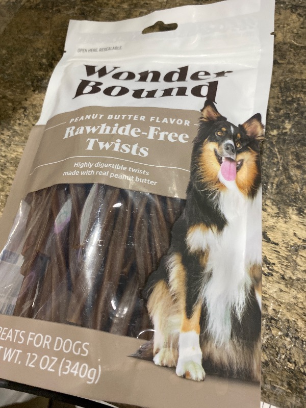 Photo 1 of **EXP:05/05/2027** Wonder Bound Peanut Butter Flavor Dog Twist Sticks - 55 Count - Rawhide-Free Dog Treats, Dental Health Chews for Plaque & Tartar Control, Easy to Digest, Long-Lasting