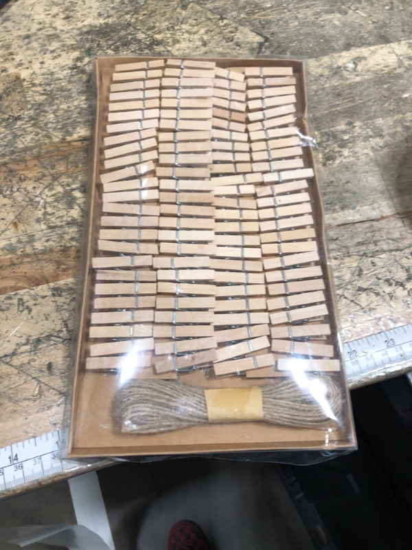 Photo 1 of 1.35 Inch Mini ClothesPins for Photo?100 Pcs? with 32 Feet Jute Twine?Mini Clothes Pins for Crafts,Wooden Small Clothes Pins for Pictures,Tiny Decorative Clothespins for Baby Shower(Natural Color)