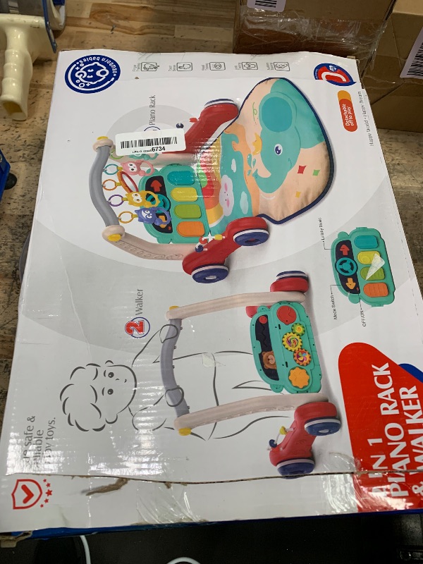 Photo 1 of **FOR PARTS/ 1 OF THE RED SUPPORT LEGS HAS DAMAGE CANNOT CONNECT TIRE** Pakoo Baby Play Mat Gym, 2 in 1 Baby Walker Tummy Time Activity Mat with 5 Infant Sensory Toys, Music and Lights Floor Play Mat as Birthday Gift for 0-12 Months Boys Girls