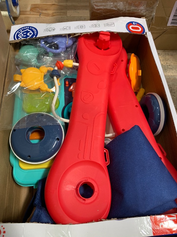 Photo 1 of **FOR PARTS/ 1 OF THE RED SUPPORT LEGS HAS DAMAGE CANNOT CONNECT TIRE** Pakoo Baby Play Mat Gym, 2 in 1 Baby Walker Tummy Time Activity Mat with 5 Infant Sensory Toys, Music and Lights Floor Play Mat as Birthday Gift for 0-12 Months Boys Girls