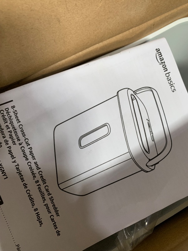 Photo 1 of **FOR PARTS ONLY/NON-FUNTIONAL** Amazon Basics Cross Cut Paper and Credit Card Shredder for Security - 8-Sheet, Heavy Duty, White