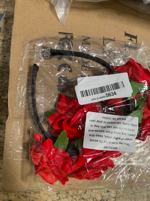 Photo 1 of **ROSES ARE NOT ATTACHED TO HEADBAND WILL NEED TO BE RE-GLUED*** SuPoo Red Flower Headbands for Women Wedding Rose Mexican Flower Crown Floral Headpiece Halloween Fairy Crown Day of The Dead Flower Wreath for Renaissance Festival Maternity