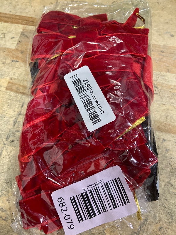 Photo 1 of 12PCS Red Velvet Bows for Christmas Tree, Bows for Christmas Tree, Garland Red Velvet Bow Ornaments for Christmastree with Gold Twist Ties(A)