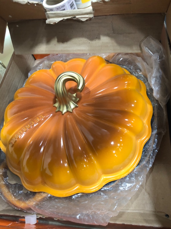 Photo 1 of **SEE PHOTOS FOR DAMAGE**Le Creuset Enameled Cast Iron Figural Pumpkin Braiser, 2.75 qt., Persimmon
