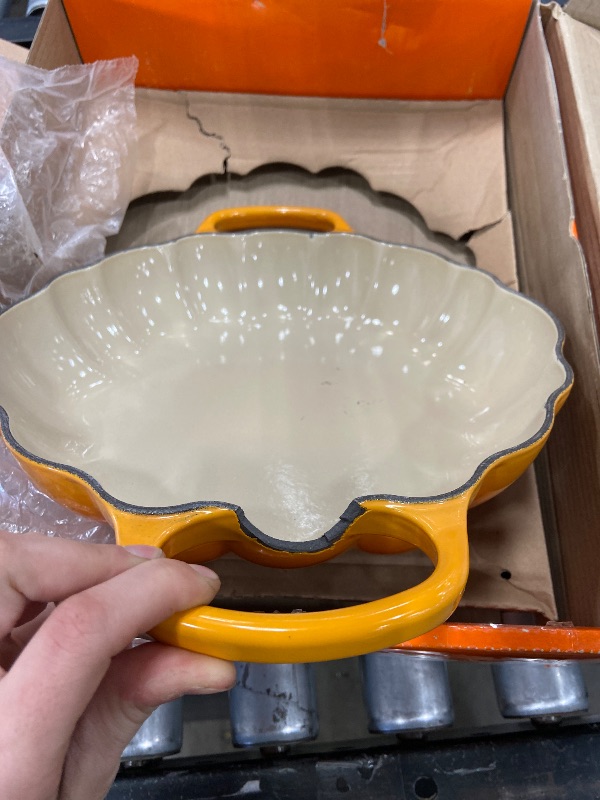 Photo 1 of **SEE PHOTOS FOR DAMAGE**Le Creuset Enameled Cast Iron Figural Pumpkin Braiser, 2.75 qt., Persimmon