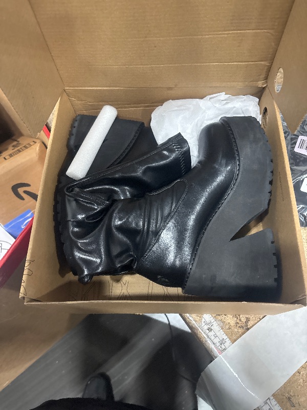 Photo 1 of AMINUGAL Womens Elastic Knee High Boots Platform Chunky Block High Heel Sock Boots Zipper Round Toe Fashion Motorcycle Combat Punk Boots For Women Black size 5.5