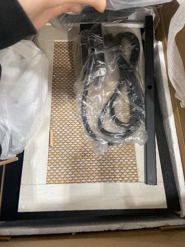 Photo 3 of Masupu Boho Night Stand, Small Rattan Side Table, Wood Nightstand with Drawer and Charging Station, Bedside Table with White Shelf, End Table for Bedroom,Living Room,Office (Black Mix White)