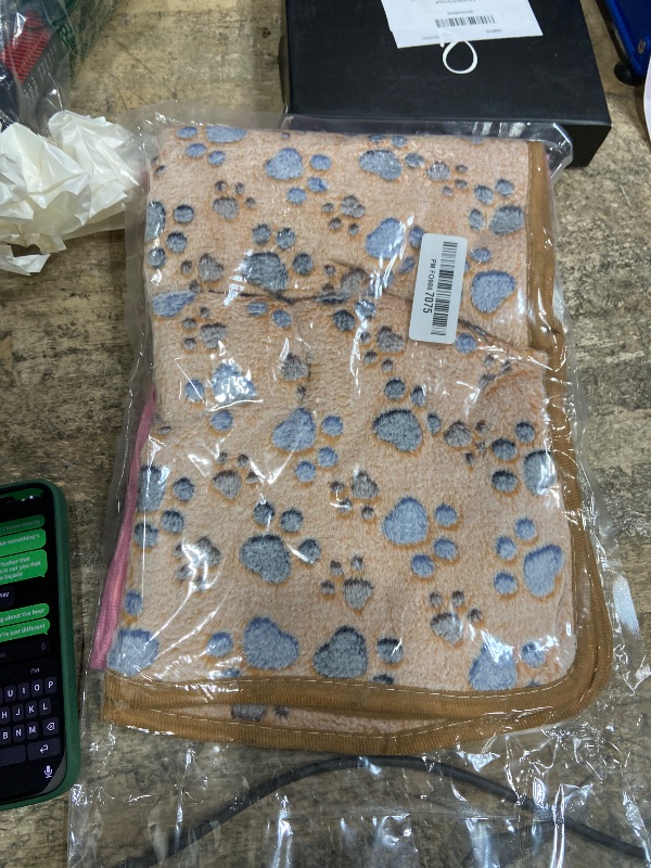 Photo 1 of 1 Pack 3 Blankets Super Soft Fluffy Premium Fleece Pet Blanket Flannel Paw Printed Throw for Dog Puppy Cat (Medium 30x20'', Brown, Pink, White)