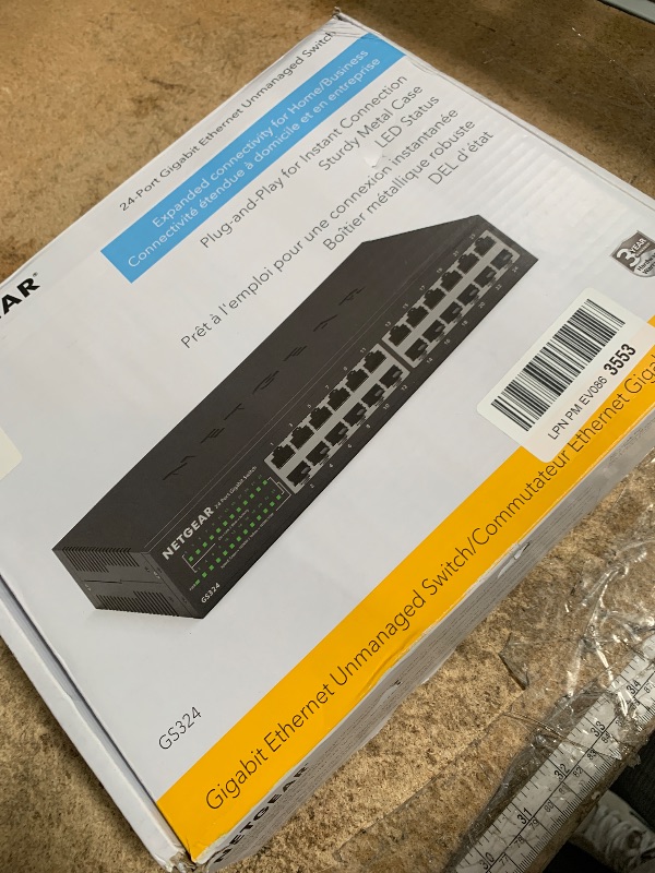 Photo 1 of ***FOR PARTS ONLY/ NON-FUNCTIONAL** NETGEAR 24-Port Gigabit Ethernet Unmanaged Essentials Switch (GS324) - Desktop, Wall, or Rackmount, Silent Operation