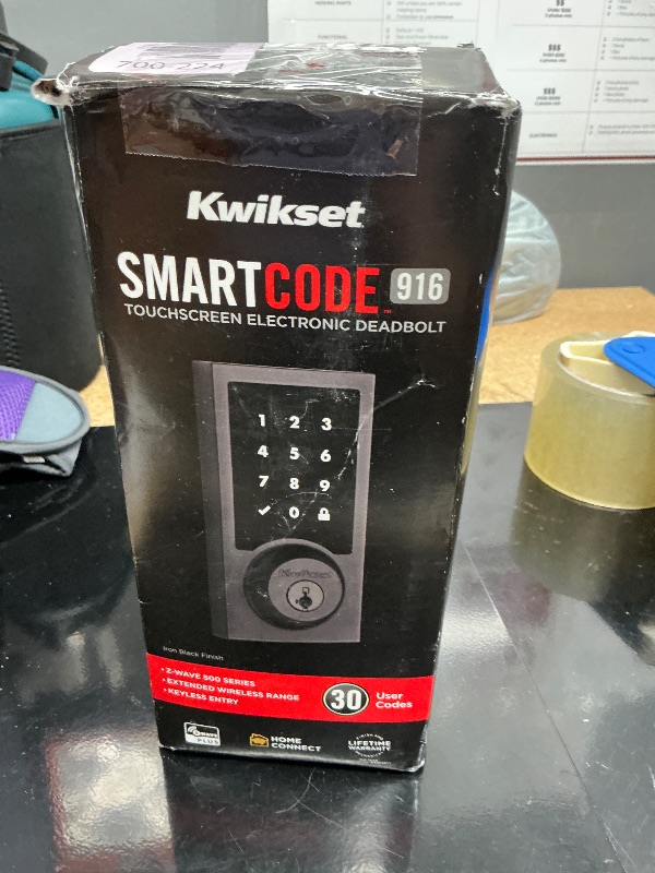 Photo 1 of Kwikset SmartCode 916 Z-Wave Smart Lock, Keyless Entry Ring Compatible Door Lock, Touchscreen Electronic Deadbolt, SmartKey Re-Key Security, Smart Hub Required, Contemporary Matte Black
