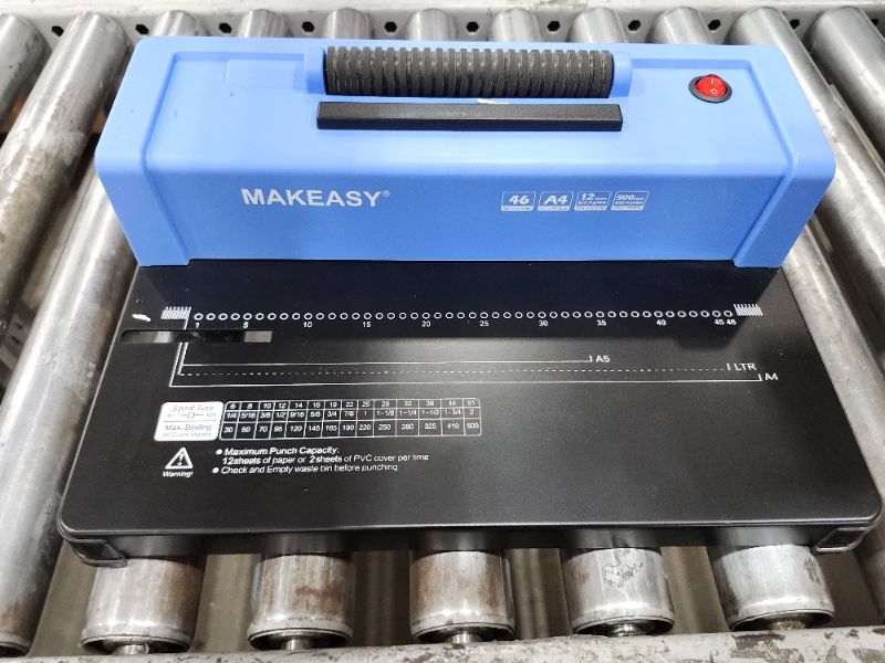 Photo 1 of ************MISSING THE HANDLE AND HAS MINOR DAMAGE***********
MAKEASY Spiral Binding Machine, 12 Sheets Punch Capacity, Electric Coil Insert, Book Binder Machine for A4/A5/Letter Size Paper, Comes with 100 pcs 5/16'' Coils & Pliers