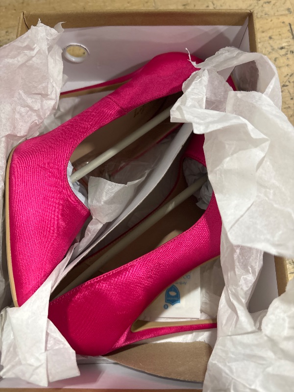 Photo 1 of ***STAINED*** Elisabet Tang High Heels Womens Pointed Toe Heels Satin Pumps Stiletto Bridal Party Dress Evening Wedding Shoes for Woman Hot Pink 9
