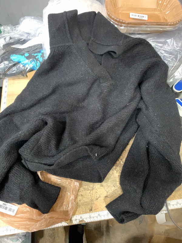 Photo 1 of **USED**CHYRII Women's Puff Long Sleeve Polo Sweater Casual Loose Knitted Pullover Tops Black XL