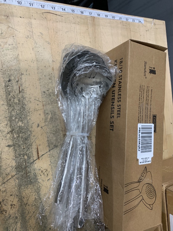 Photo 1 of 18/10 Stainless Steel Kitchen Utensils Set - 15” All Metal Cooking Tools & Serving Utensils, 8 PCS - Solid Spoon, Slotted Spoon, Spatula, Ladle, Skimmer, Tunner, Spaghetti Spoon, Large Spoon Set