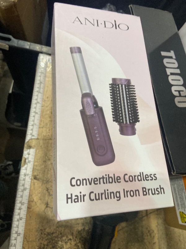 Photo 1 of **USED**Cordless Curling Iron Brush, 2 in 1 Mini Travel Hot Straightener Comb with 200 Million Negative Ions, Dual Voltage & Lightweight for Travel, Anti-Tangle, 4 Temps, Gold