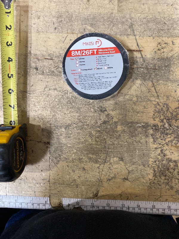 Photo 1 of 26 Feet Silicone Seal Strip, Weather Stripping Seal Tape for Door, Window & Shower Glass Gaps (Black, 25MM)