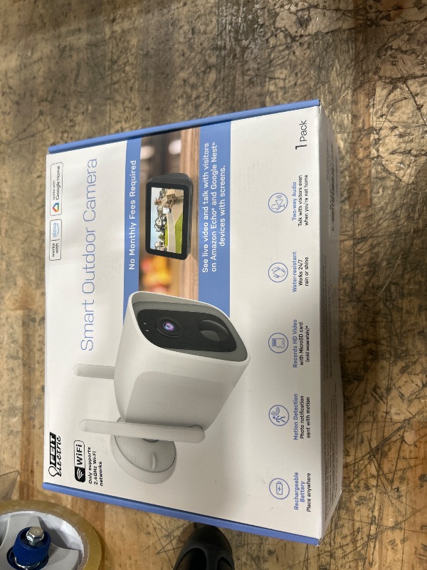 Photo 1 of Feit Electric Smart Security Camera, 2.4GHz WiFi Smart Home Camera with Motion Detection, Night Vision, 2-Way Audio, 1080p HD Battery Powered, White, CAM/WM/WiFi/BAT