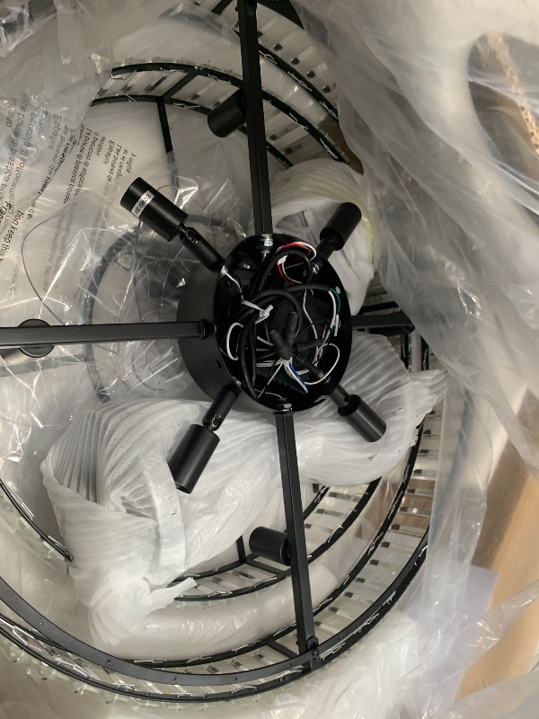 Photo 1 of HEMLDAN 24" Double Layer Crystal Caged Ceiling Fan Light Modern Smart Fandelier for Dining Living Room Bedroom FCC Remote/APP Control Italian Design (Crystal, 24IN)