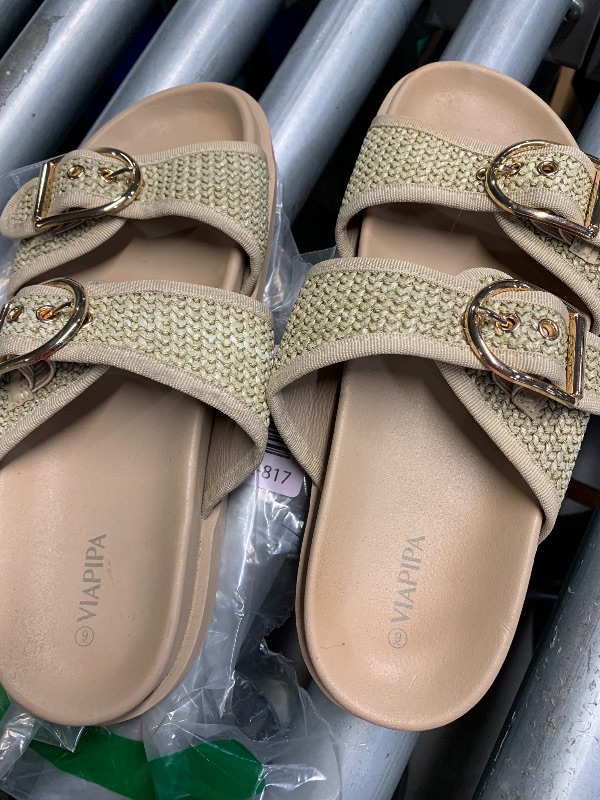 Photo 1 of (used)(see images) Viapipa Women's Raffia Platform Sandals Chunky Woven Slides with Adjustable Beige Size 9