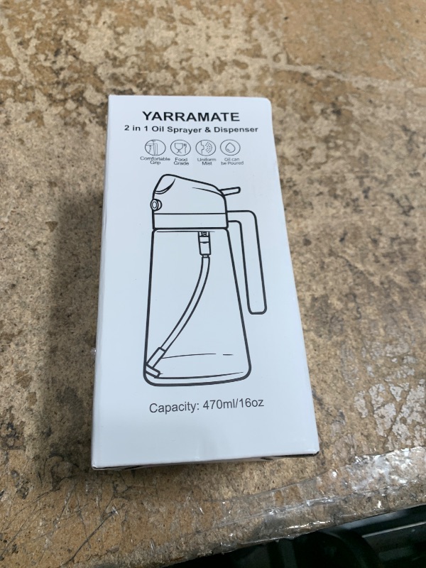 Photo 1 of ***(HEAVILY USED/ MINOR DAMAGE)***YARRAMATE 16oz/470ml Glass Olive Oil Sprayer for Cooking with Stickers, 2 in 1 Oil Dispenser for Kitchen Gadgets, Food Grade Premium Spray Bottle for Salad, Frying, BBQ (Creamy White)