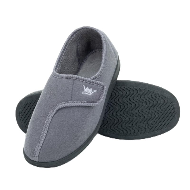 Photo 1 of (SIZE 12) Happy Touch Men's Adjustable Wrap 80-D Memory Foam Comfy Diabetic Slippers for Swollen Feet, Edema, Arthritis, Elderly Indoor/Outdoor w/Anti Slip Sole, (Gray, 12)
