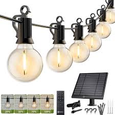 Photo 1 of (POWER TESTED) (USED) Brightown 58FT Solar String Lights Outdoor with Remote Cable Ties and Hooks, Commercial Grade Patio Lights with 26 LED Shatterproof Bulbs, 3 Light Modes Hanging Light for Backyard Party Decor