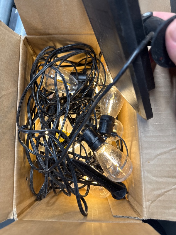 Photo 1 of (POWER TESTED) (USED) Brightown 58FT Solar String Lights Outdoor with Remote Cable Ties and Hooks, Commercial Grade Patio Lights with 26 LED Shatterproof Bulbs, 3 Light Modes Hanging Light for Backyard Party Decor