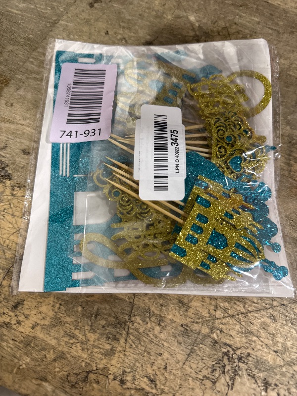 Photo 1 of 26Pcs Glitter Princess Cake Topper Set with Lake Blue Castle Gold Happy Birthday Cake Toppers Crown Cupcake Topper for Arabian Princess Birthday Baby Shower Costume Summer Party Decor