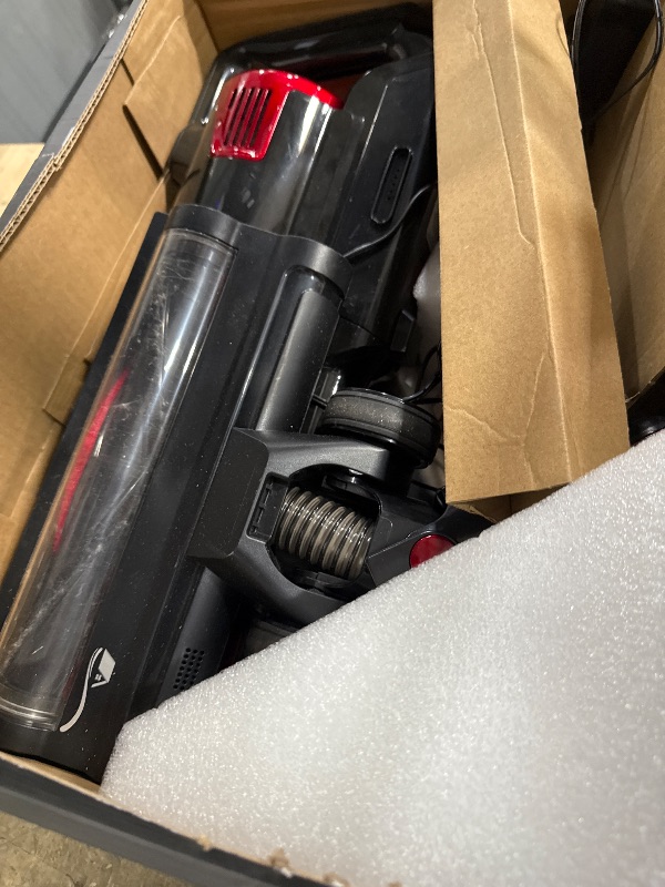 Photo 1 of **MISSING WALL MOUNT/SHOWING SIGNS OF HEAVY USAGE** AYONTIN Cordless Vacuum Cleaner, Brushless Motor Powerful Suction Stick Vacuum, LED Display, with 2500 mAh Detachable Battery, 45 Mins Runtime Vacuum Cleaners for Home/Pet Hair/Hardwood/Carpets,Red