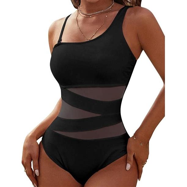 Photo 1 of **PHOTO FOR REFERENCE** Women's One Piece Swimsuit Tummy Control Bathing Suits Sexy Mesh Swim Suits Crisscross Back Modest 1 Piece Swimwear Black M