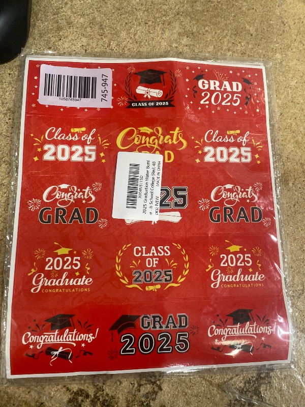 Photo 1 of 2025 Graduation Water Bottle Labels, 40pcs Graduation Decorations Class of 2025 Personalized Stickers for Bottles, Graduations Favors Party Supplies Decors for High School College (Red) pck of 2