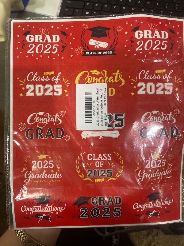 Photo 1 of 2025 Graduation Water Bottle Labels, 40pcs Graduation Decorations Class of 2025 Personalized Stickers for Bottles, Graduations Favors Party Supplies Decors for High School College (Red)