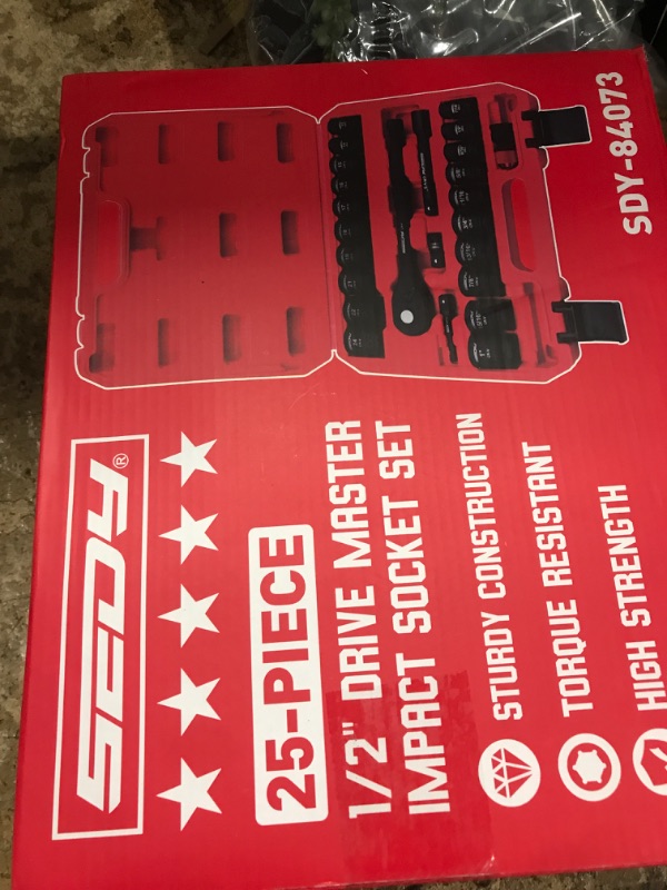 Photo 1 of 1/2" Drive Socket Wrench Set: 25-Piece SAE & Metric Impact Socket Ratchet Wrench Tool Set Socket Assortment with Storage Box for Repair Mechanic Garage