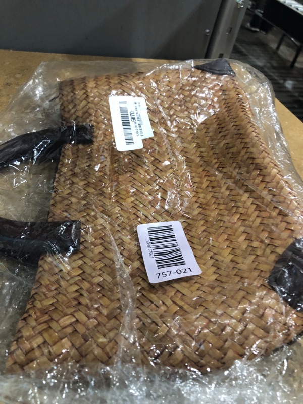 Photo 1 of (BAGGED) (USED/FAIR) QTKJ Straw Bag for Women, Summer Beach Handmade Rattan Tote Bag, Round Wooden Handle, Boho Retro Straw Woven Handbag, Large Capacity Beach Vacation Bag (Brown)