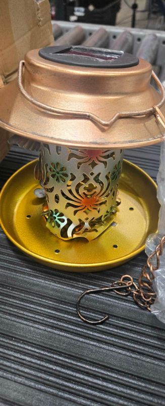 Photo 1 of ***BOTTOM IS CRUMPLED SEE PHOTOS*** PENXUA Solar Bird Feeder for Outdoors Hanging, Gifts for Mom Grandma Women, Metal Waterproof Outside Wild Bird Feeders,Cardinals Feeders, Gifts for Bird Lovers, Lantern Light, Garden Decoration