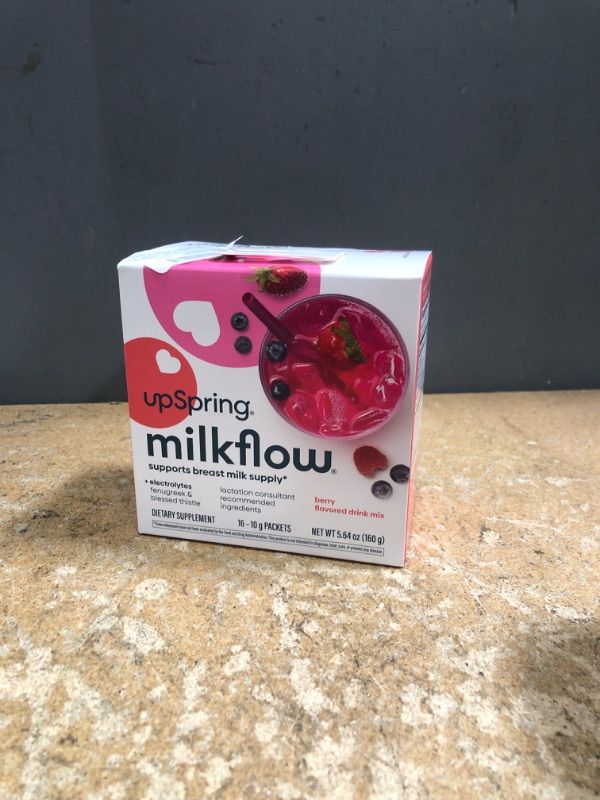 Photo 1 of *11/2026* UpSpring Milkflow Electrolyte Breastfeeding Supplement Drink Mix with Fenugreek | Berry Flavor | Lactation Supplement to Support Breast Milk Supply & Restore Electrolytes | 16 Drink Mixes
