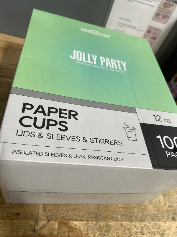 Photo 1 of [100 Pack] 12 oz Paper Coffee Cups, Disposable Paper Coffee Cup with Lids, Sleeves, and Stirrers, Hot/Cold Beverage Drinking Cup for Water, Juice or Tea, Suitable for Home, Shops and Cafes